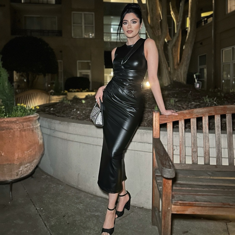 Leather Maxi Dress Women Size XS